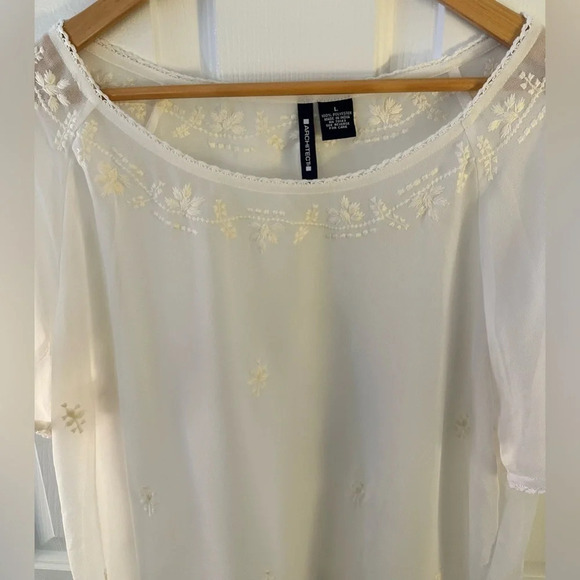 Architect Off White Sheer Embroidered Blouse Top Size Large - Picture 2 of 9